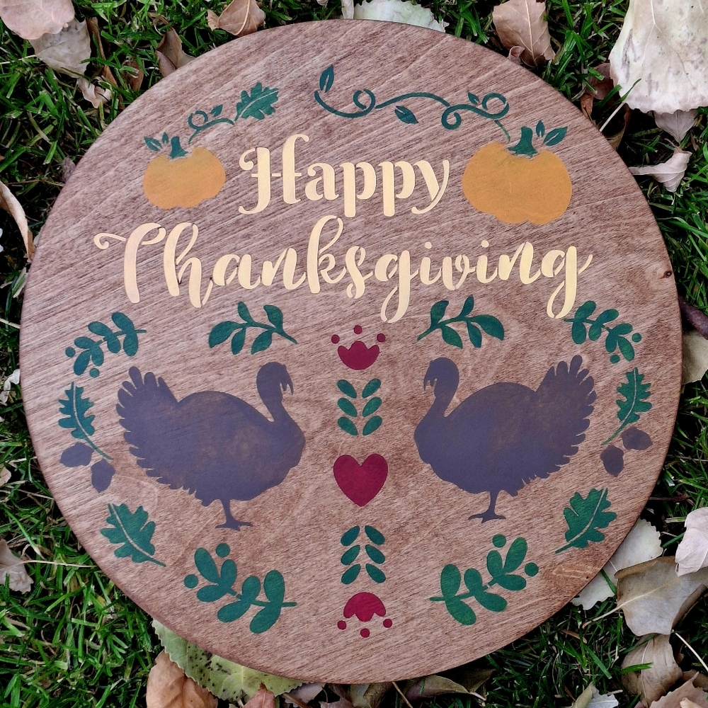 Happy Thanksgiving Painted Wood Sign 12x12 Scandinavian Folk Art Turkey Decor
